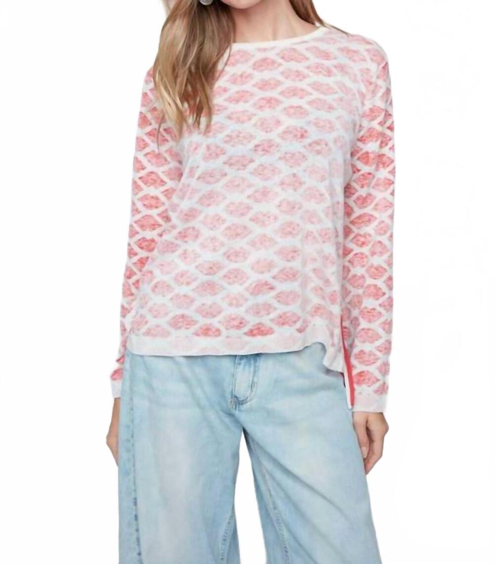 NEW RENUAR knit lips sweater in scarlet combo
